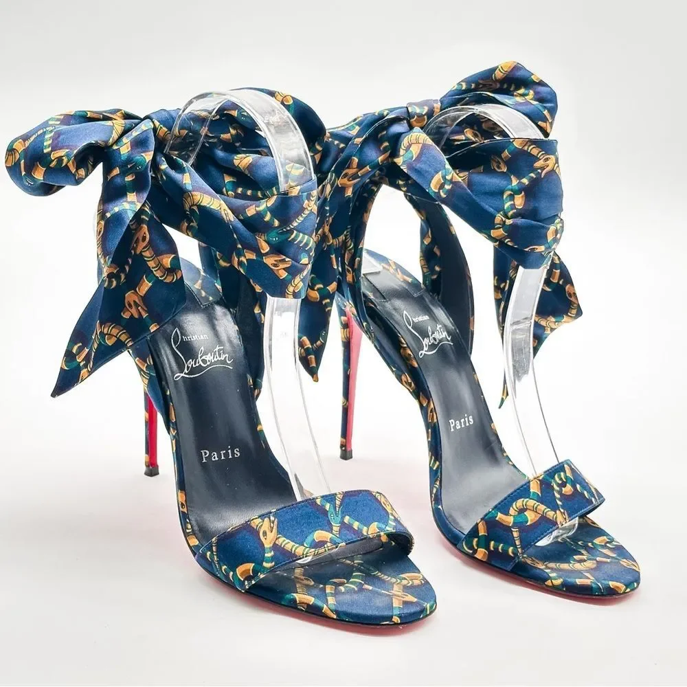Christian Louboutin Du Desert 100 Crepe Satin in Obscur High Heel Sandals EU 39